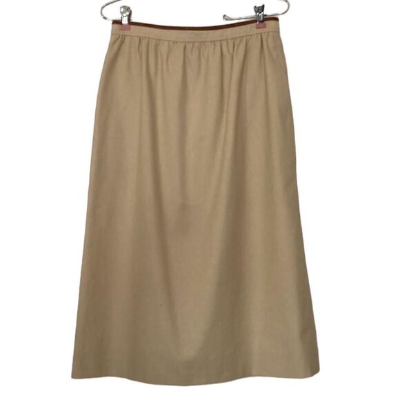Celine Vintage Linen Skirt British Tan Leather Trim Made in France Small 28” - Picture 1 of 9